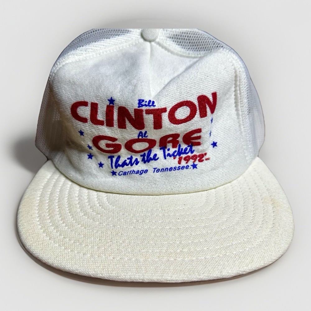Vintage 1992 Bill Clinton Gore Hat Cap Snapback White President USA Screen Stars